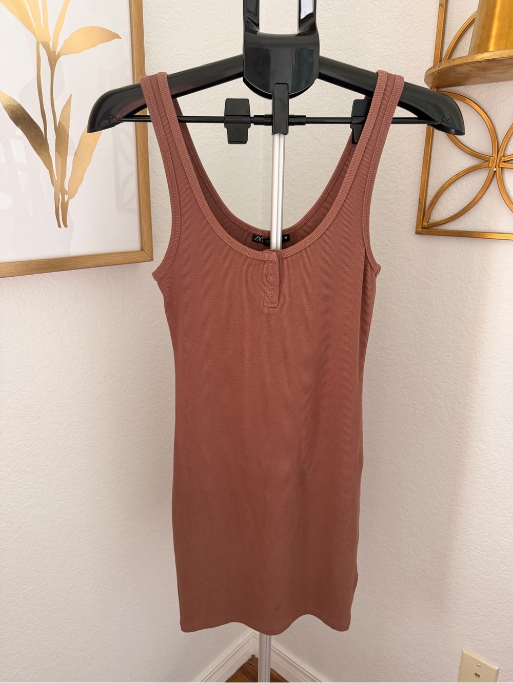 Zara Ribbed Tank Dress in Dusty Rose/Brown ~ Size Medium
